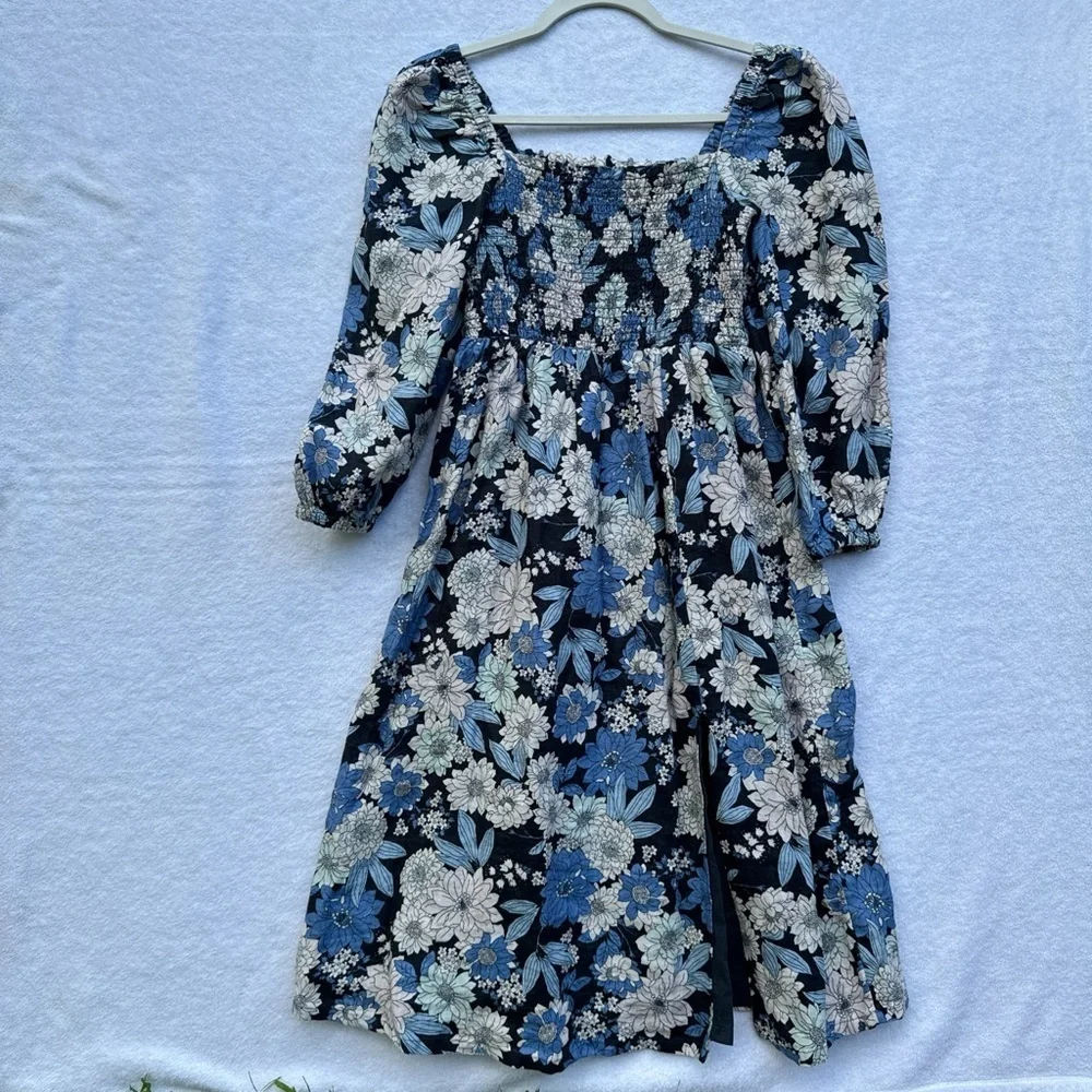 J. Crew Blue and White Floral Long Sleeve Dress size SP